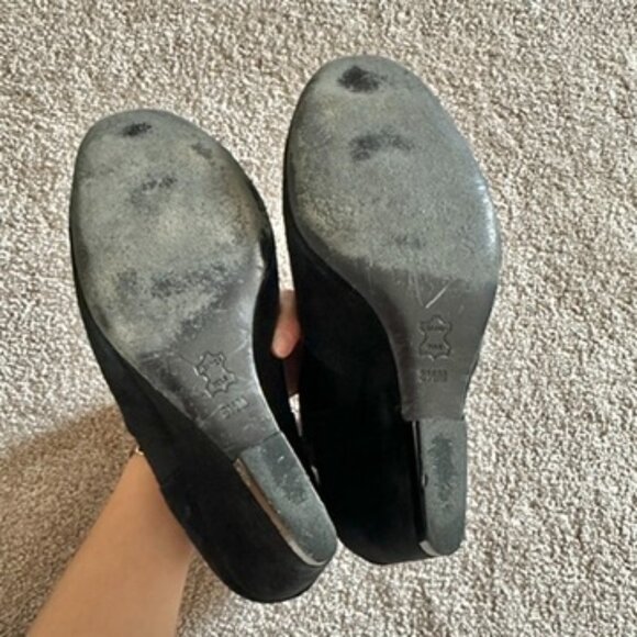 Tory Burch Brenda Suede Stretch Sock Wedge Booties Black Silver 8.5 - Picture 7 of 8